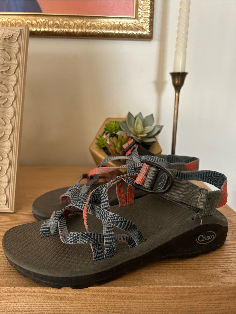 Chaco Z/Cloud X2 Sandals Hiking Sport Coral Blue Double Strap Toe Loop Size 6